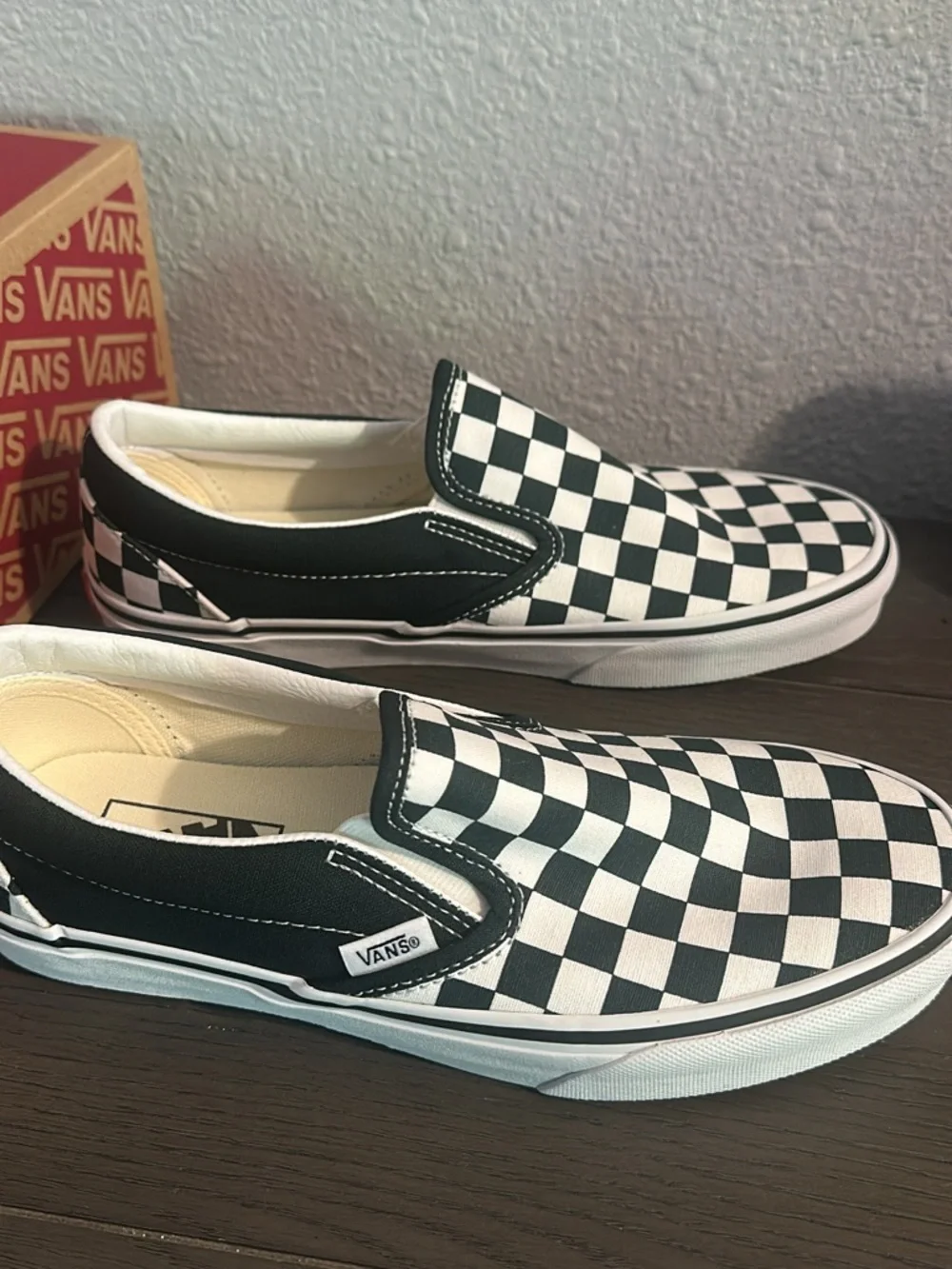 Vans Dark Green & White Checkerboard Slip-On Sneakers - Picture 2 of 4